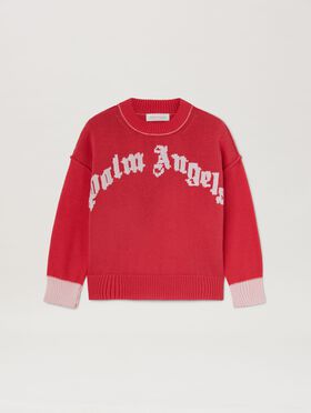 PALM ANGELS  Curved Logo knit sweater ROSE PINK SAND PGCF004S25FAB001