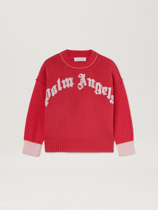 PALM ANGELS  Curved Logo knit sweater CHERRY OFF WHITE PGHE002S25KNI001