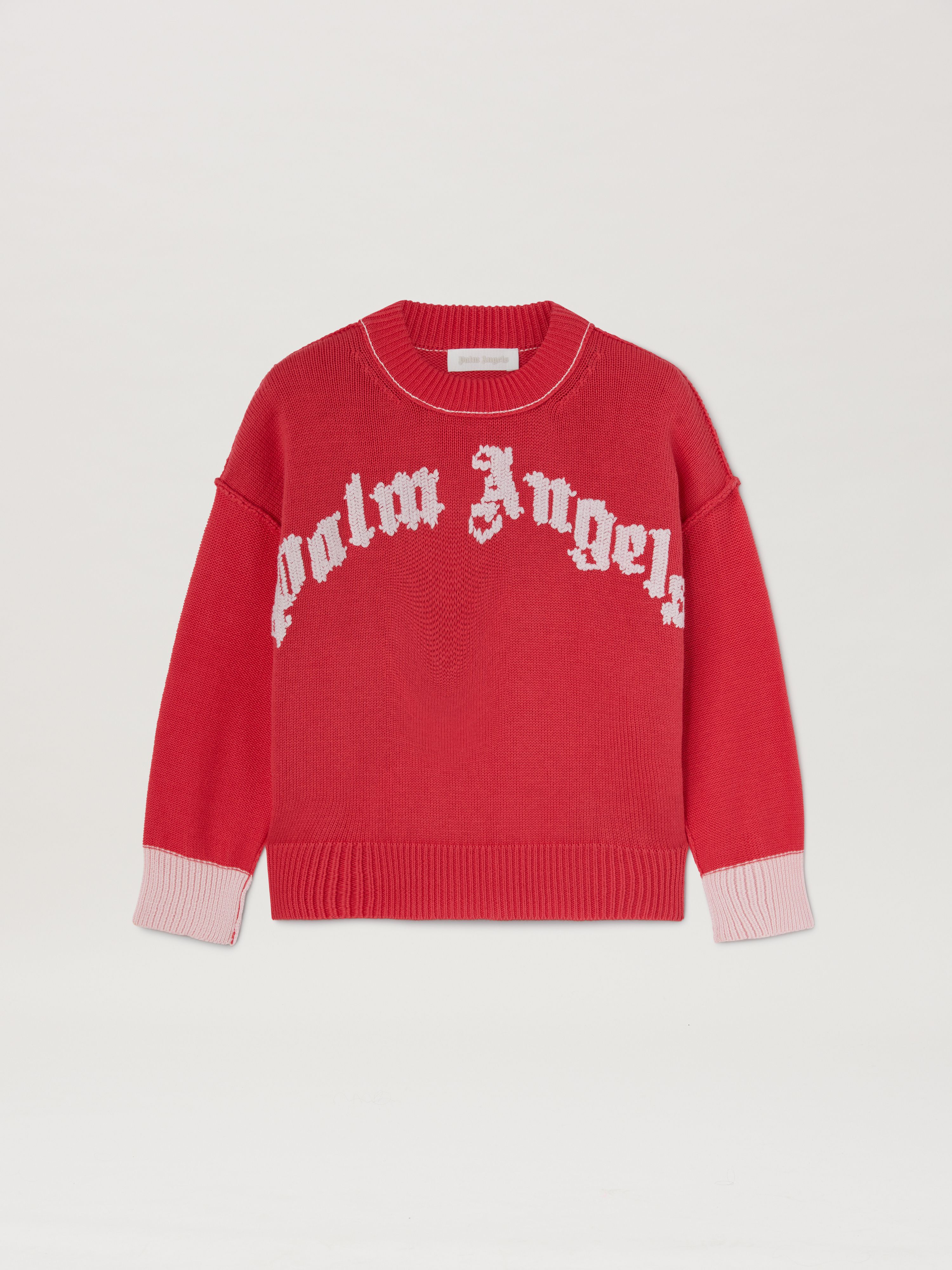 PALM ANGELS  Curved Logo knit sweater CHERRY OFF WHITE PGHE002S25KNI001
