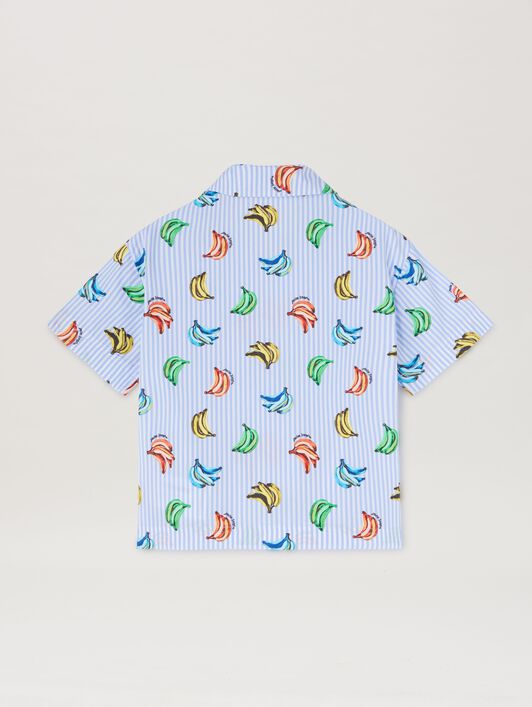 PALM ANGELS  All over banana print short sleeves shirt SKY BLUE DUSTY BLUE PBGG002S25FAB003