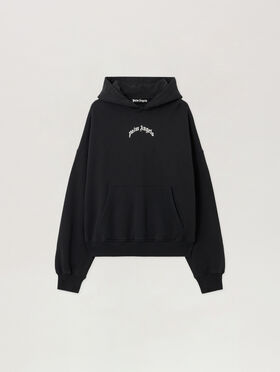 PALM ANGELS Curved Logo Loose Hoodie BLACK - OFF WHITE PMBB17EF25FLE004
