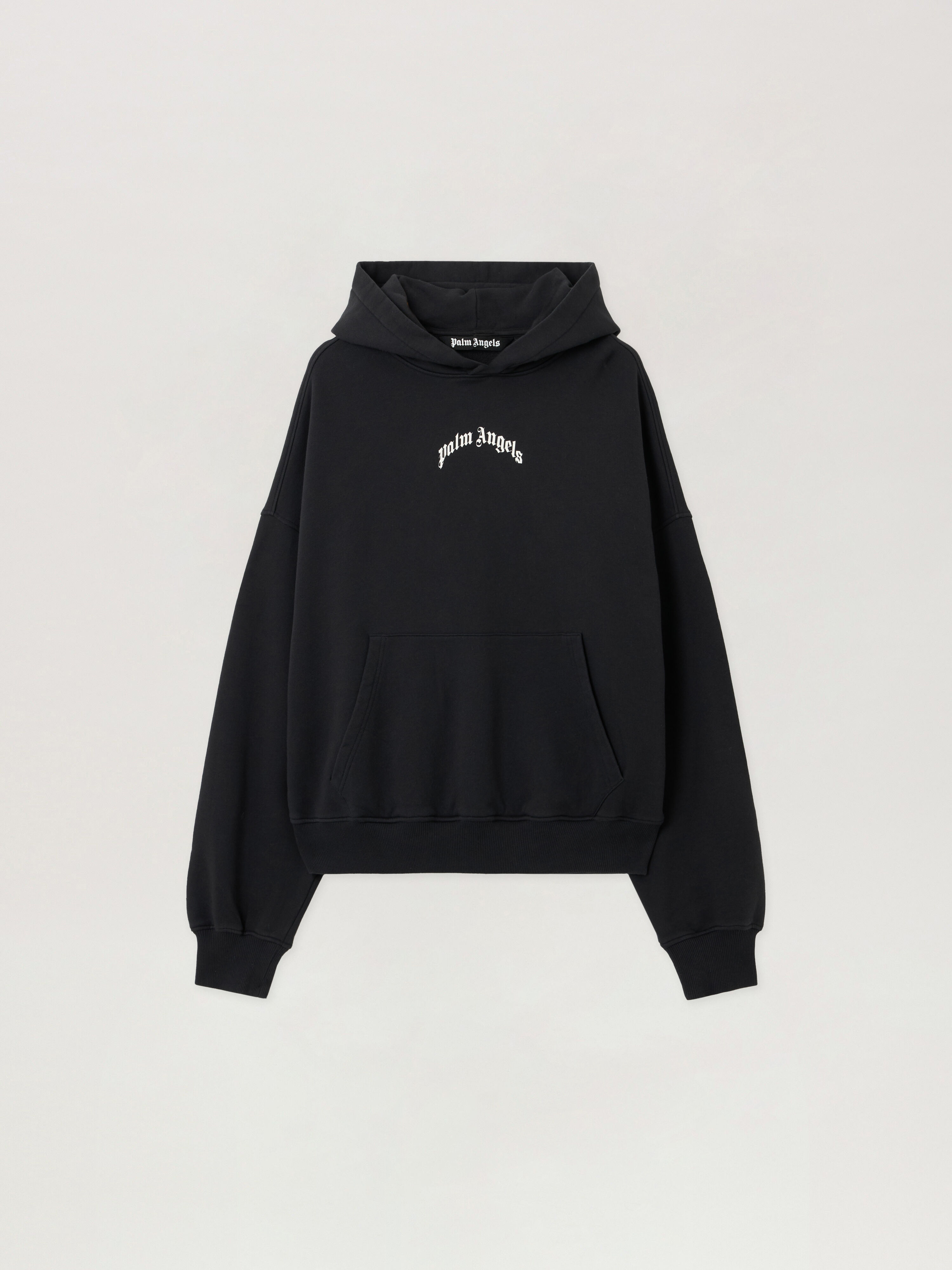 PALM ANGELS Curved Logo Loose Hoodie BLACK - OFF WHITE PMBB17EF25FLE004