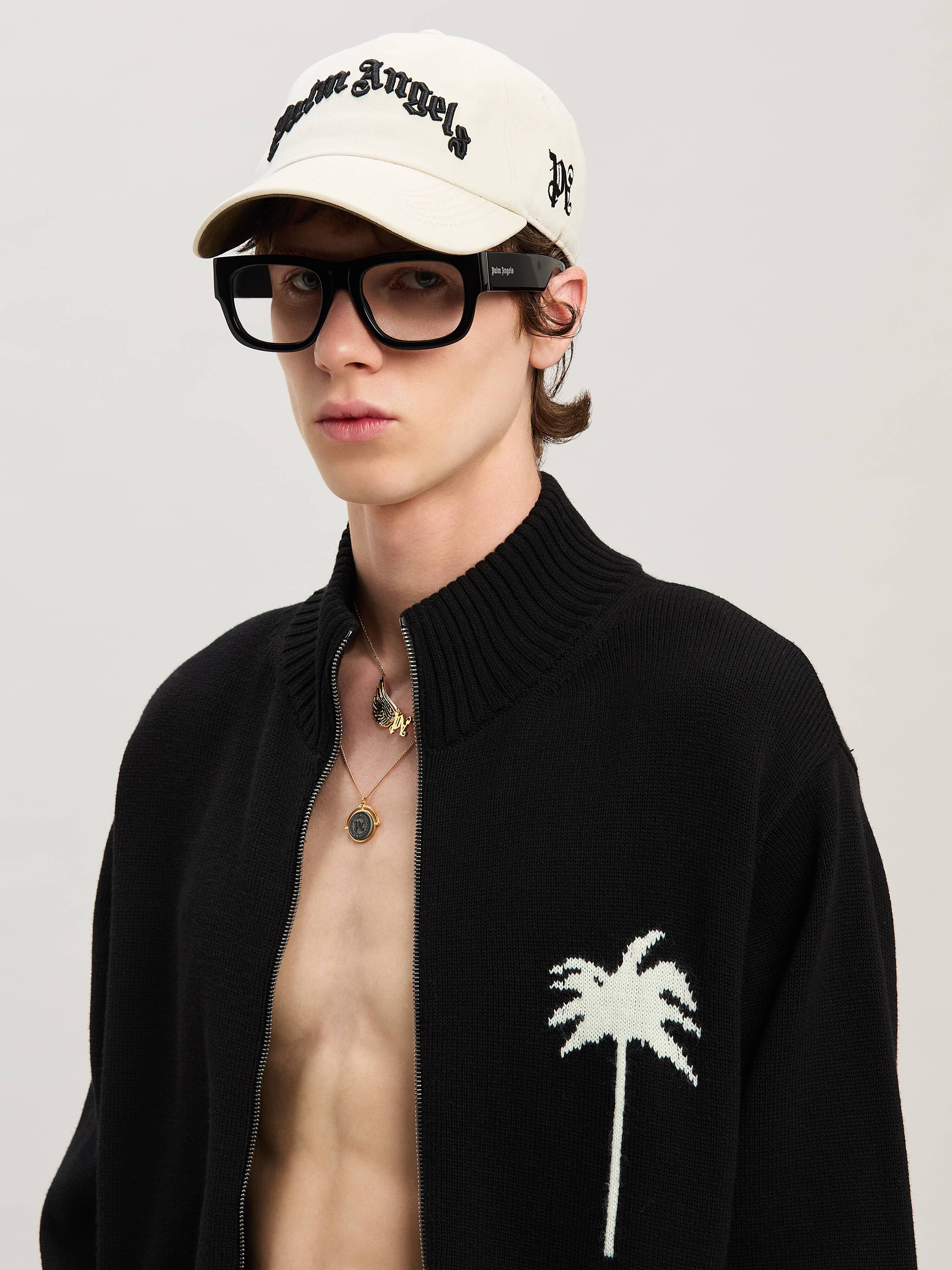 PALM ANGELS  Strickjacke mit Palme BLACK - OFF WHITE PMHA061S25KNI001