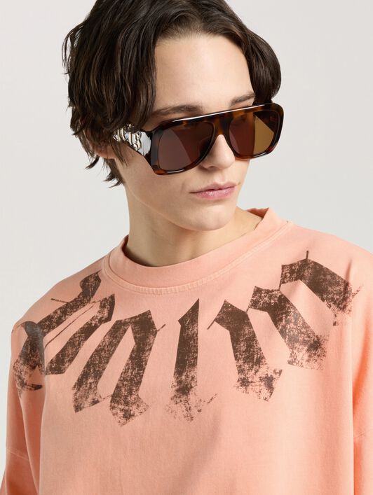 PALM ANGELS Big Neck Logo Loose Tee PEACH ORANGE - BROWN PAMAA03F26JR01