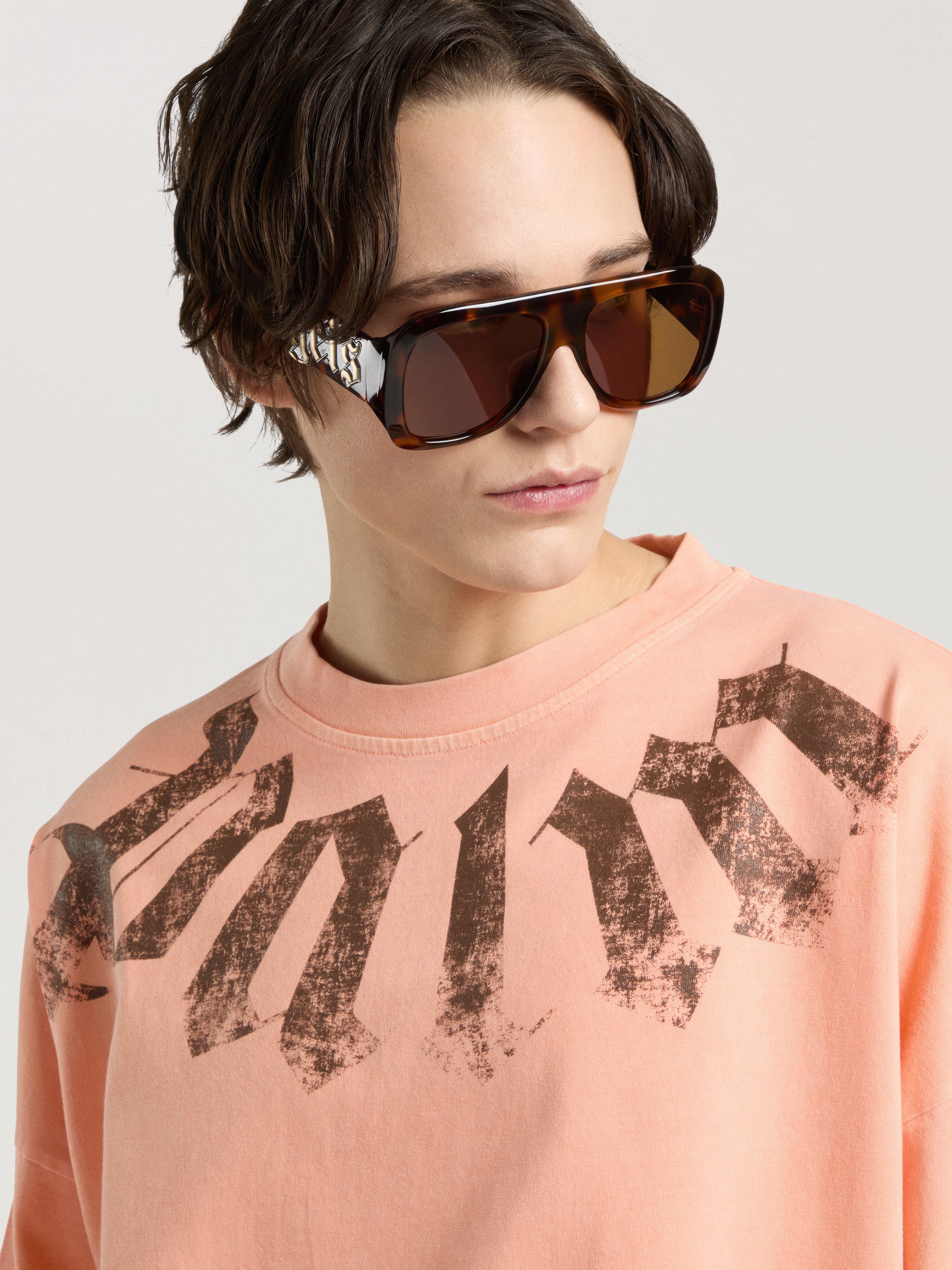 PALM ANGELS Big Neck Logo Loose Tee PEACH ORANGE - BROWN PAMAA03F26JR01
