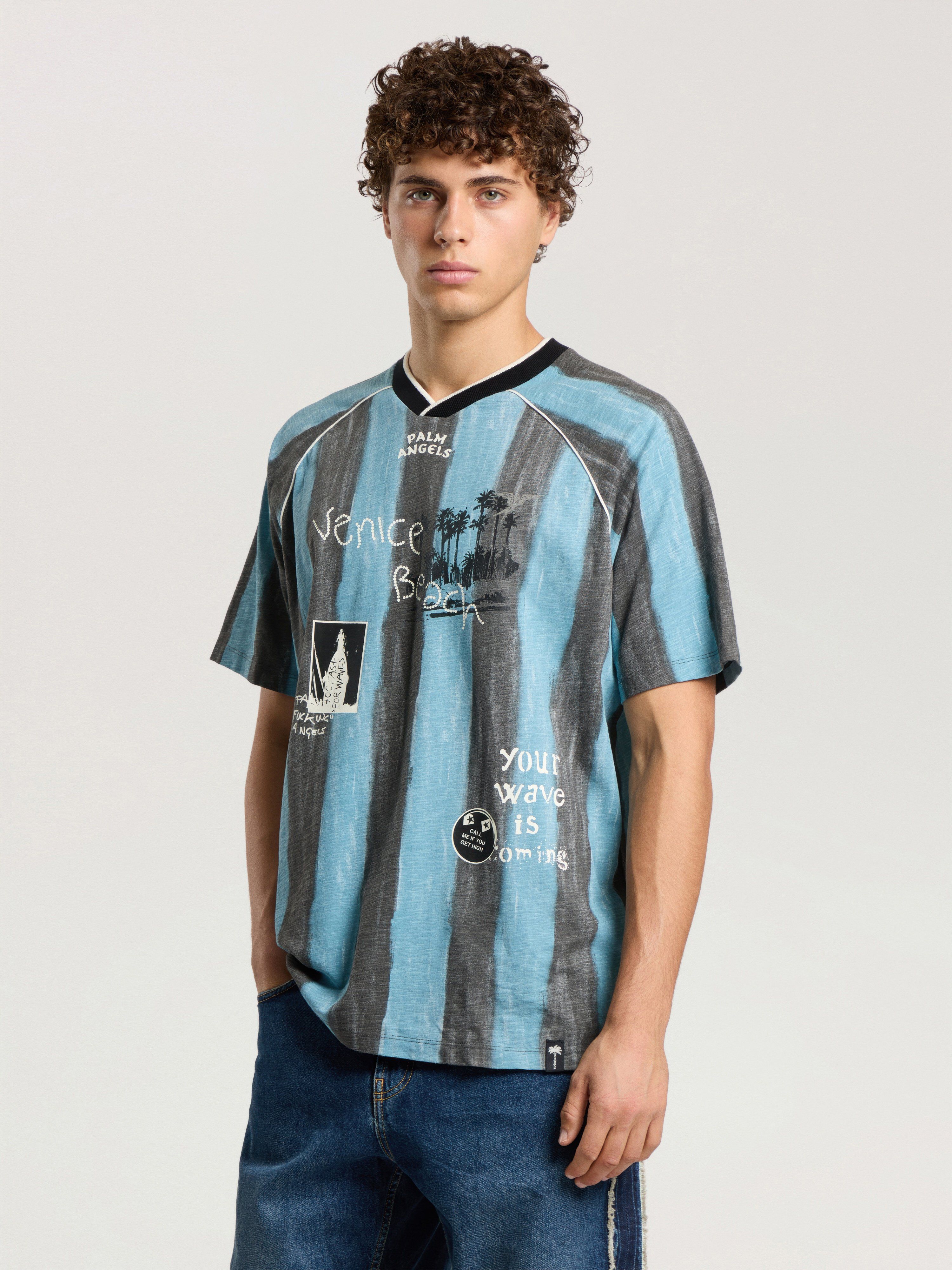 Soccer Cali Regular T-Shirt PALM ANGELS Soccer Cali Regular T-Shirt BLACK - BLUE PAMAA09F26JR01