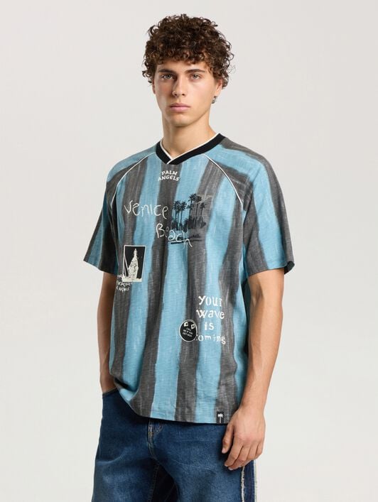Soccer Cali Regular T-Shirt PALM ANGELS Soccer Cali Regular T-Shirt BLACK - BLUE PAMAA09F26JR01