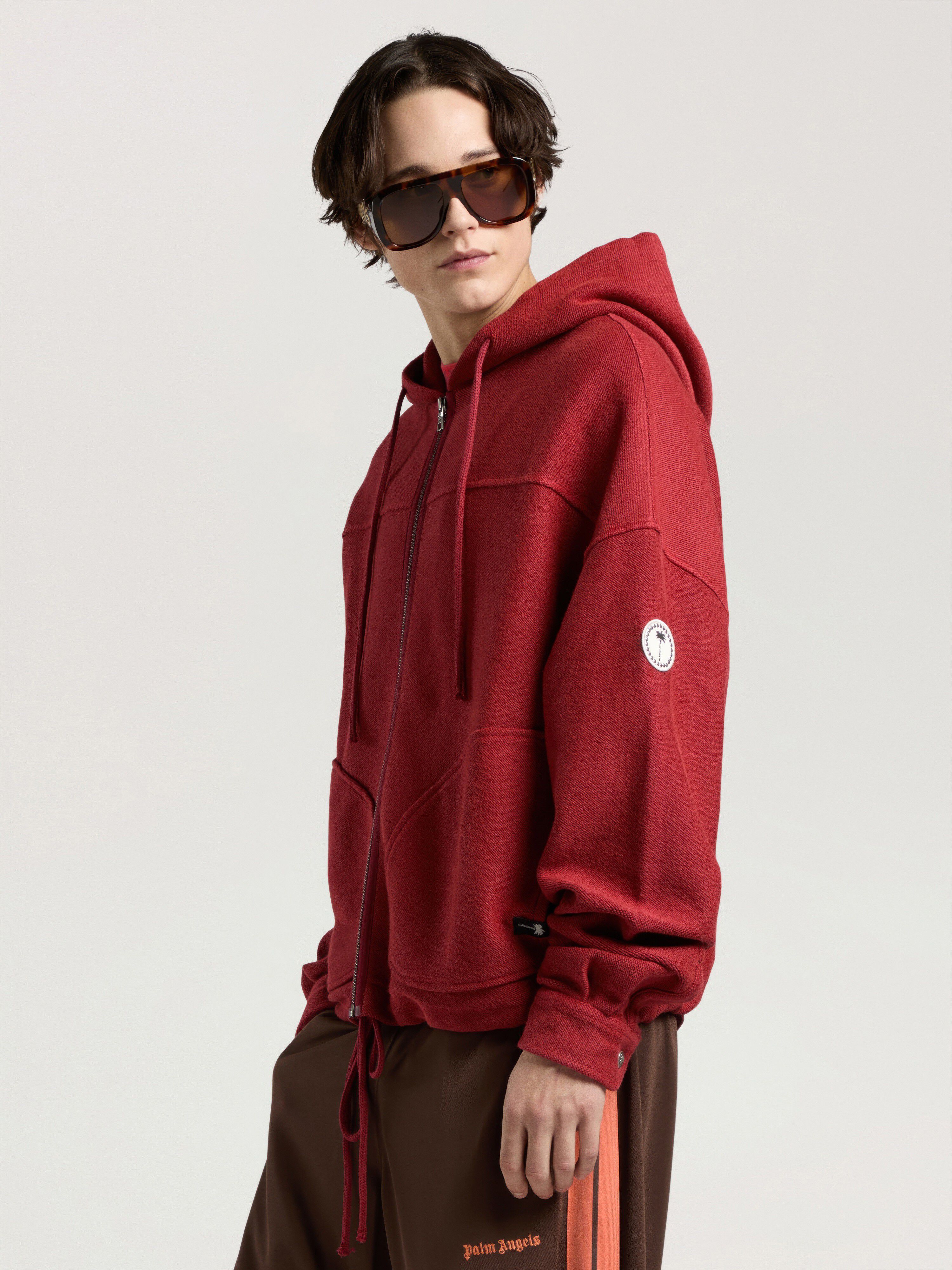 Palm Tree Zip Loose Hoodie PALM ANGELS Palm Tree Zip Loose Hoodie BRICK RED - OFF WHITE PAMBE03W26FL02