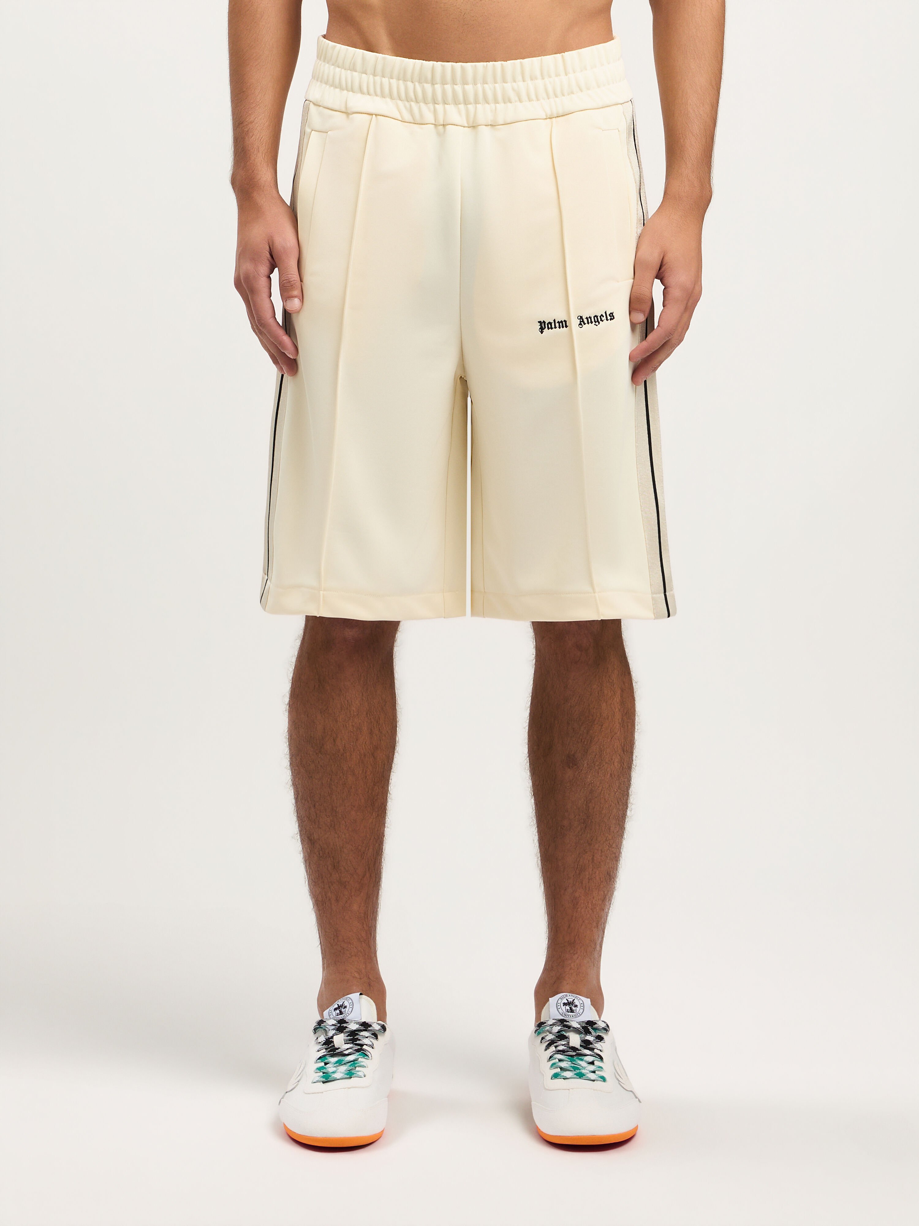 PALM ANGELS Classic Logo Track Shorts IVORY BLACK PMCL009S26FAB001