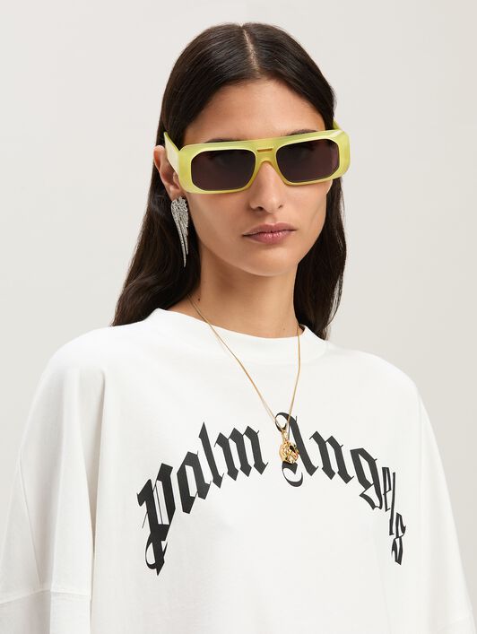 PALM ANGELS  Oversize T-Shirt mit geschwungenem Logo OFF WHITE - BLACK PWAA023S25JER001