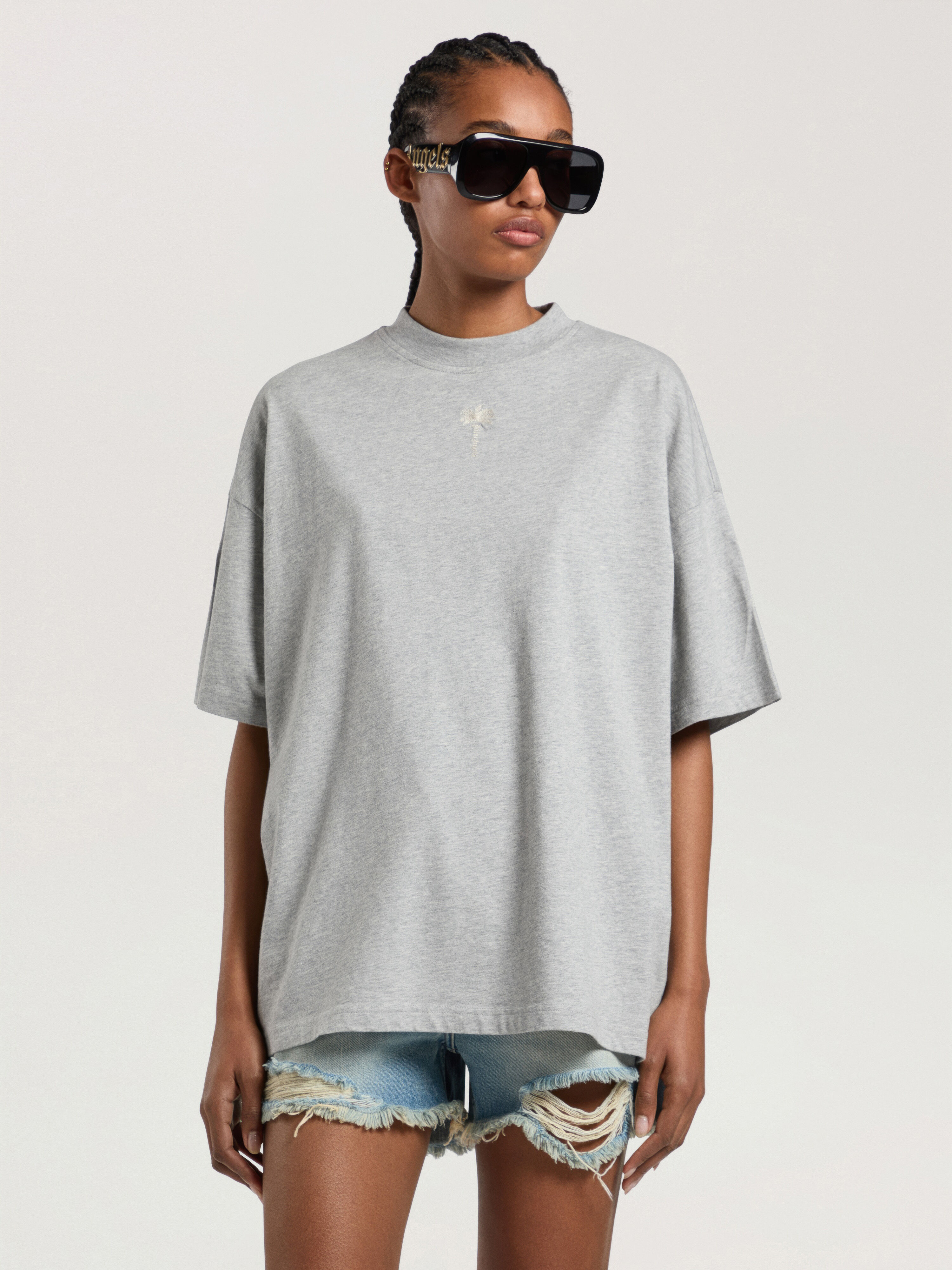 Palm Shadow Loose T-Shirt PALM ANGELS Palm Shadow Loose T-Shirt GREY MELANGE - OFF WHITE PAWAA05W26JR03