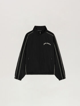 PALM ANGELS Curved Logo Windbreaker BLACK - OFF WHITE PAMEB01F26FB01