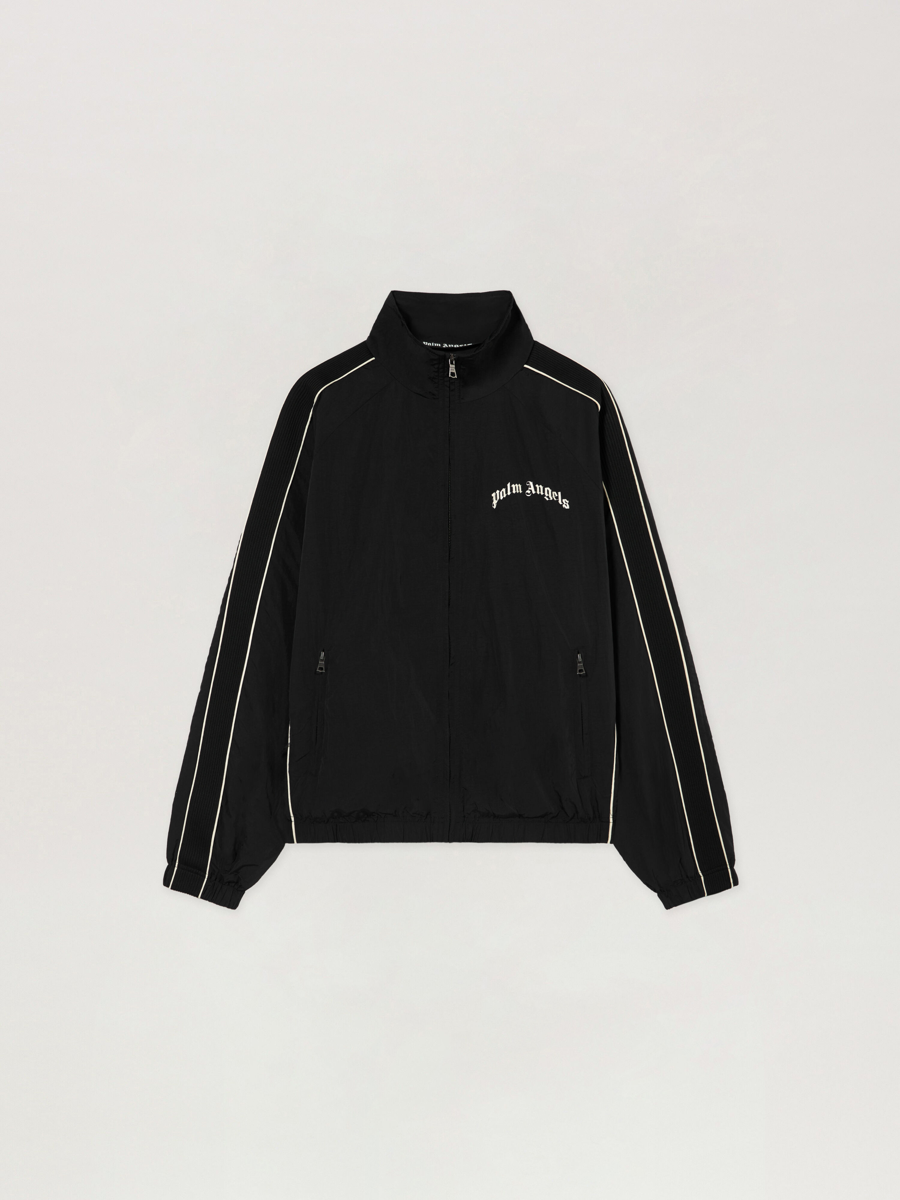 PALM ANGELS Curved Logo Windbreaker BLACK - OFF WHITE PAMEB01F26FB01