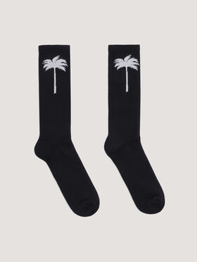 PALM ANGELS Palm Tree Logo Socks BLACK WHITE PMRA001C99FAB003