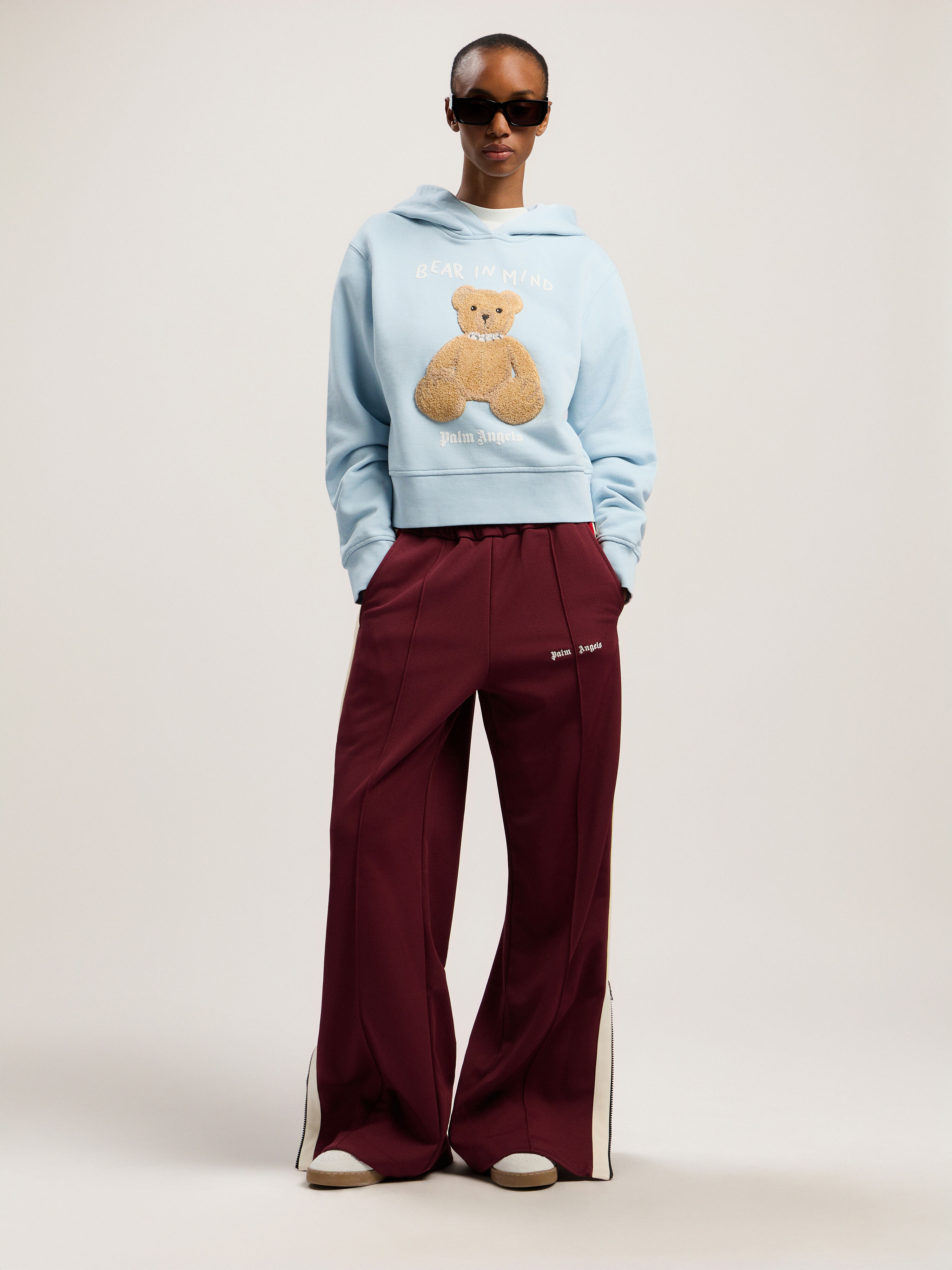 PALM ANGELS Bear In Mind Fitted Hoody BABY BLUE - BROWN PWBB069F25FLE002