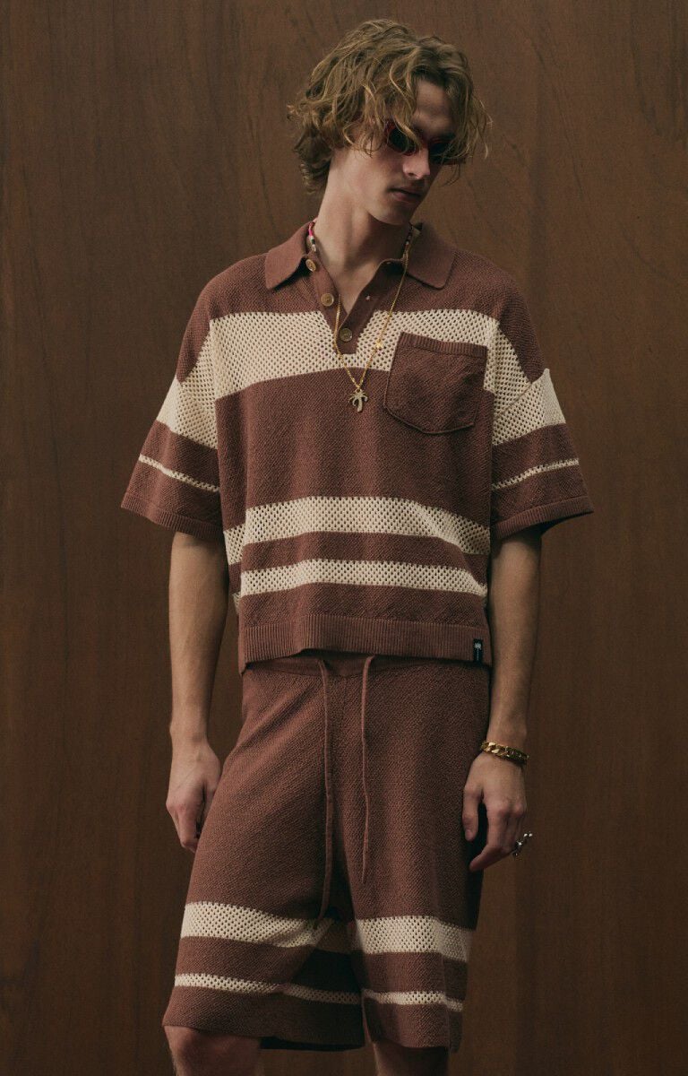 PALM ANGELS Palm Type Loose Knit Polo BROWN - KAKI PAMHX01F26KN01