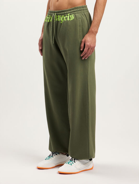 PALM ANGELS Waist Logo Sweatpants MILITARY GREEN LIME PMCH025S26FLE001