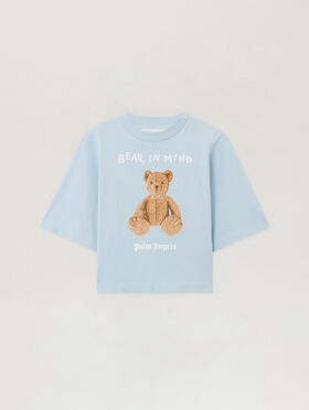 PALM ANGELS Bear In Mind Cropped Tee BABY BLUE - BROWN PWAA079F25JER002