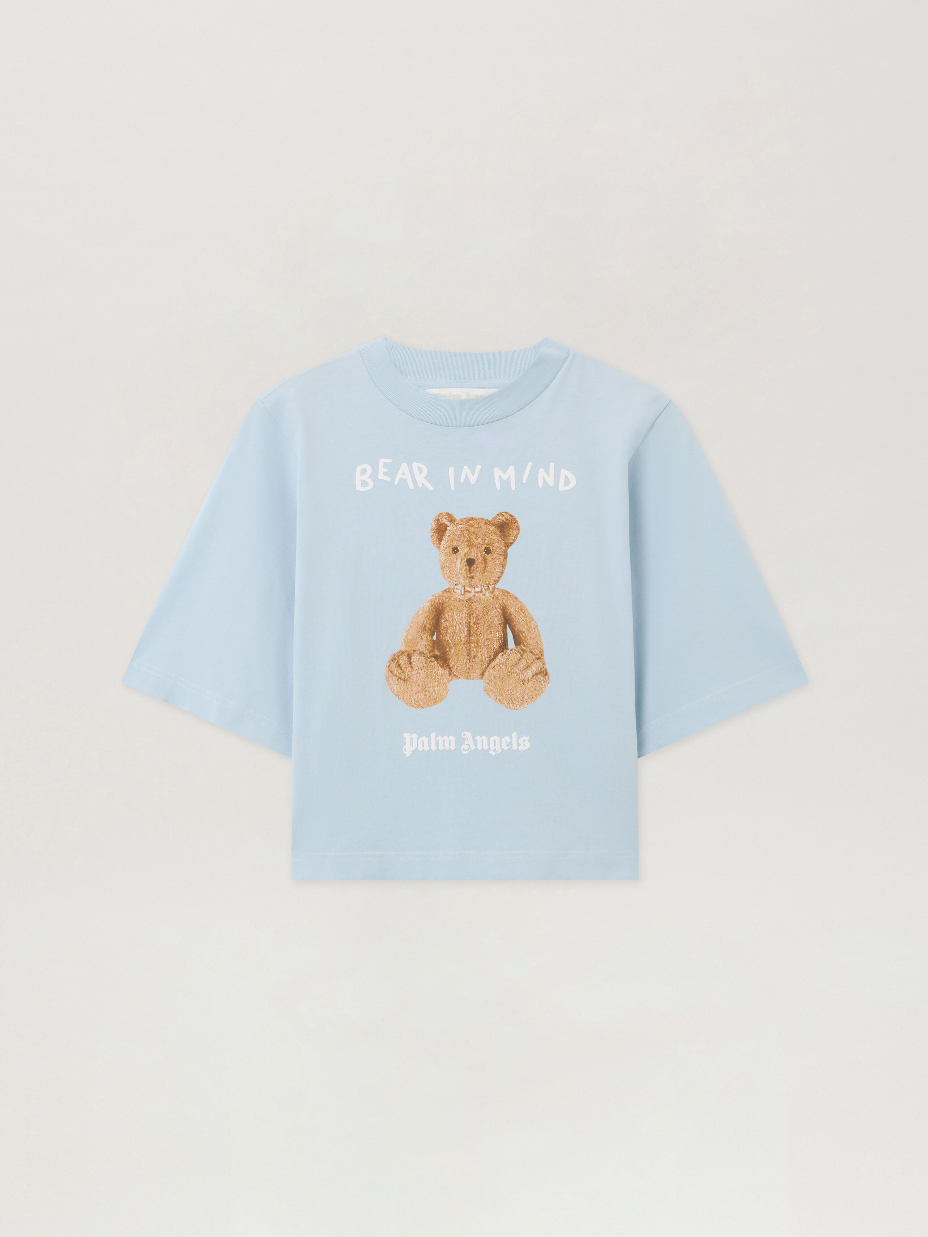 Bear In Mind Cropped Tee PALM ANGELS Bear In Mind Cropped Tee BABY BLUE - BROWN PWAA079F25JER002