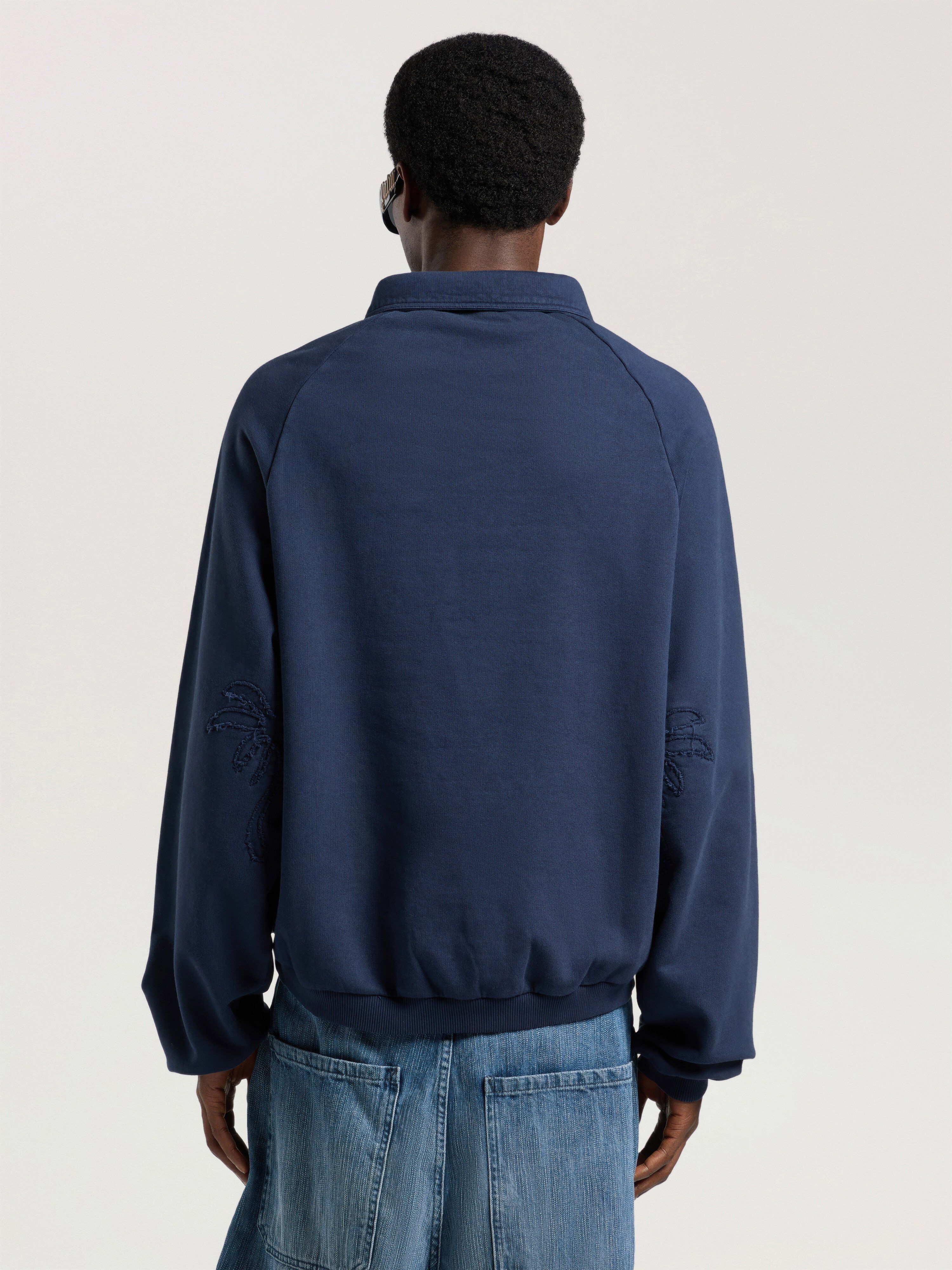 Palm Shadow Zipped Crew PALM ANGELS Palm Shadow Zipped Crew NAVY BLUE - OFF WHITE PAMBA10W26FL01