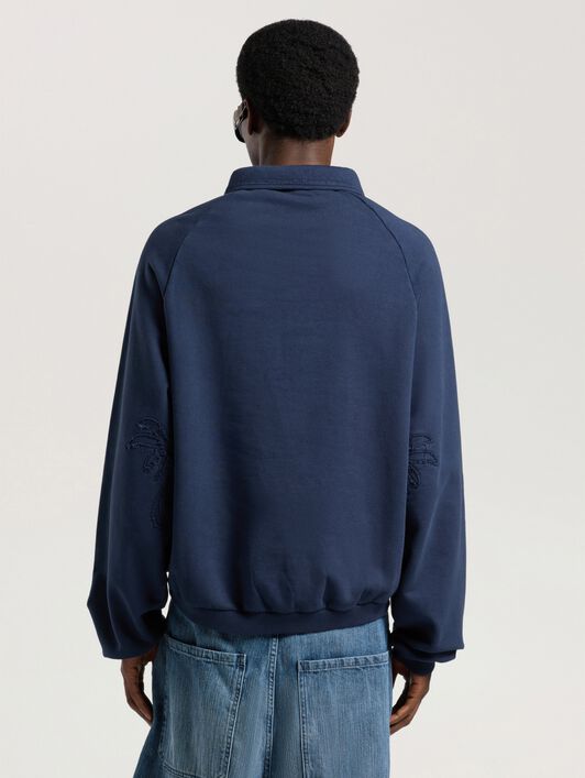Palm Shadow Zipped Crew PALM ANGELS Palm Shadow Zipped Crew NAVY BLUE - OFF WHITE PAMBA10W26FL01