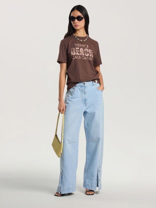 PALM ANGELS Cali Vibes Regular T-Shirt BROWN - PINK PAWAA06F26JR03