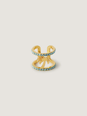 PALM ANGELS Strass Palm Ring GOLD - LIGHT BLUE PWOC02CF25MAT001