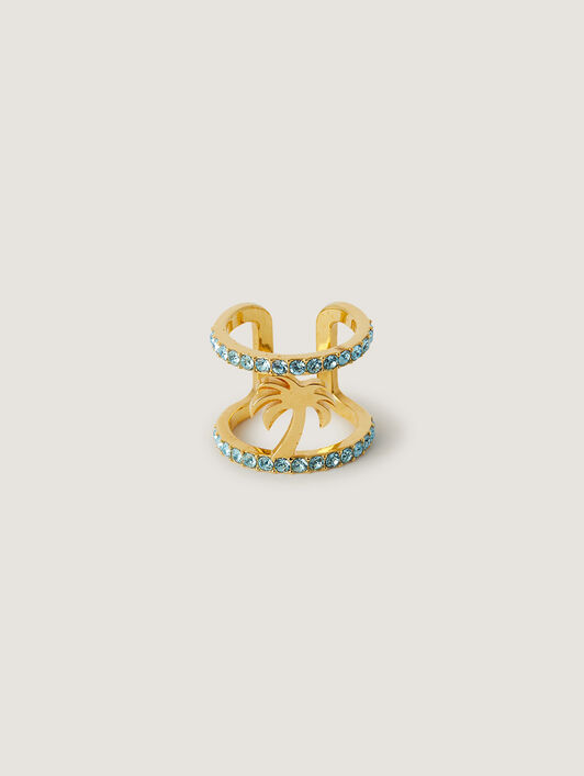 PALM ANGELS Strass Palm Ring GOLD - LIGHT BLUE PWOC02CF25MAT001