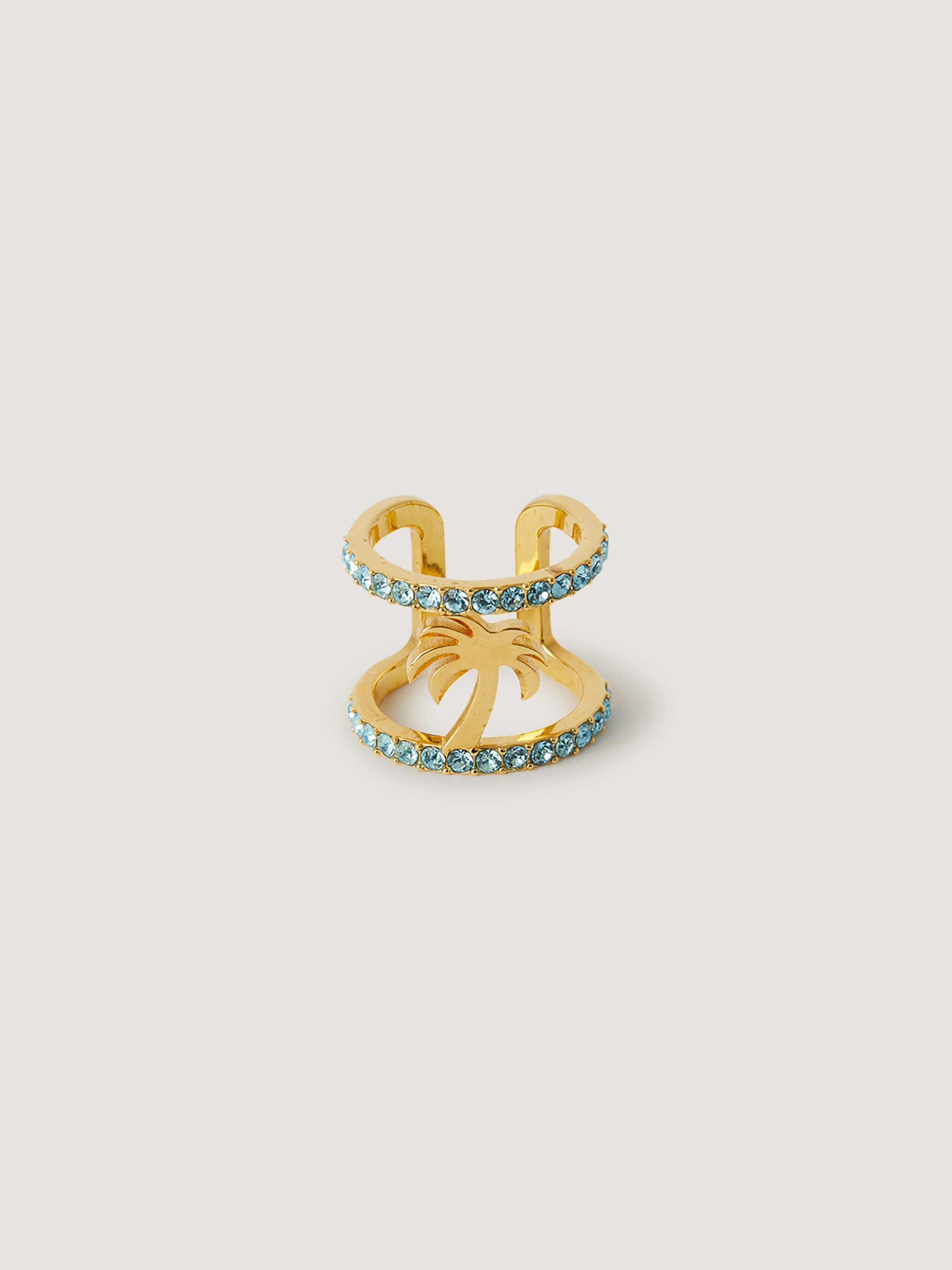 PALM ANGELS Strass Palm Ring GOLD - LIGHT BLUE PWOC02CF25MAT001