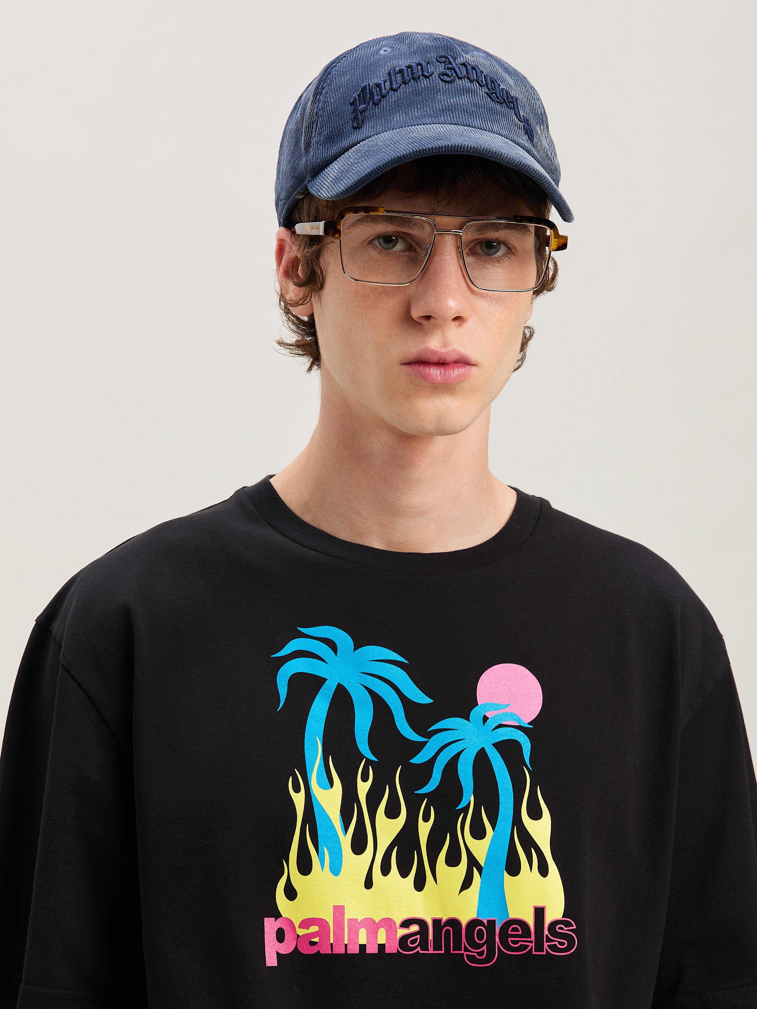 PALM ANGELS  Burning Oasis T-shirt BLACK - MULTICOLOR PMAA089S25JER002