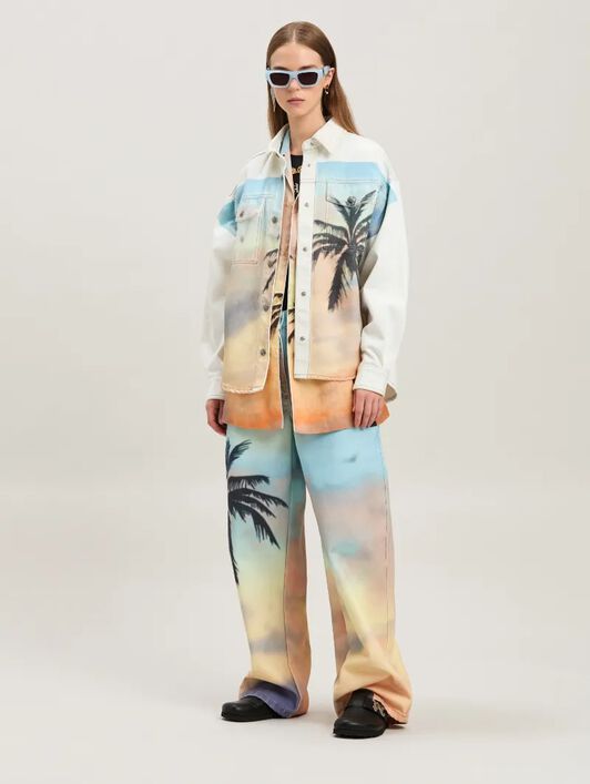 PALM ANGELS  Sunrise Palm denim overshirt OFF WHITE - MULTICOLOR PWYD023S25DEN001