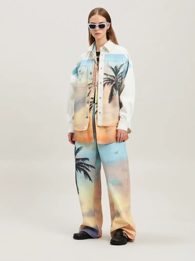 PALM ANGELS  Sunrise Palm denim overshirt OFF WHITE - MULTICOLOR PWYD023S25DEN001