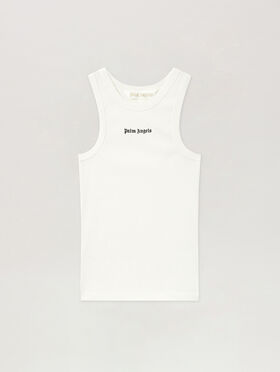 PALM ANGELS Classic Logo Fitted Tank Top OFF WHITE BLACK PWAC024S26JER001