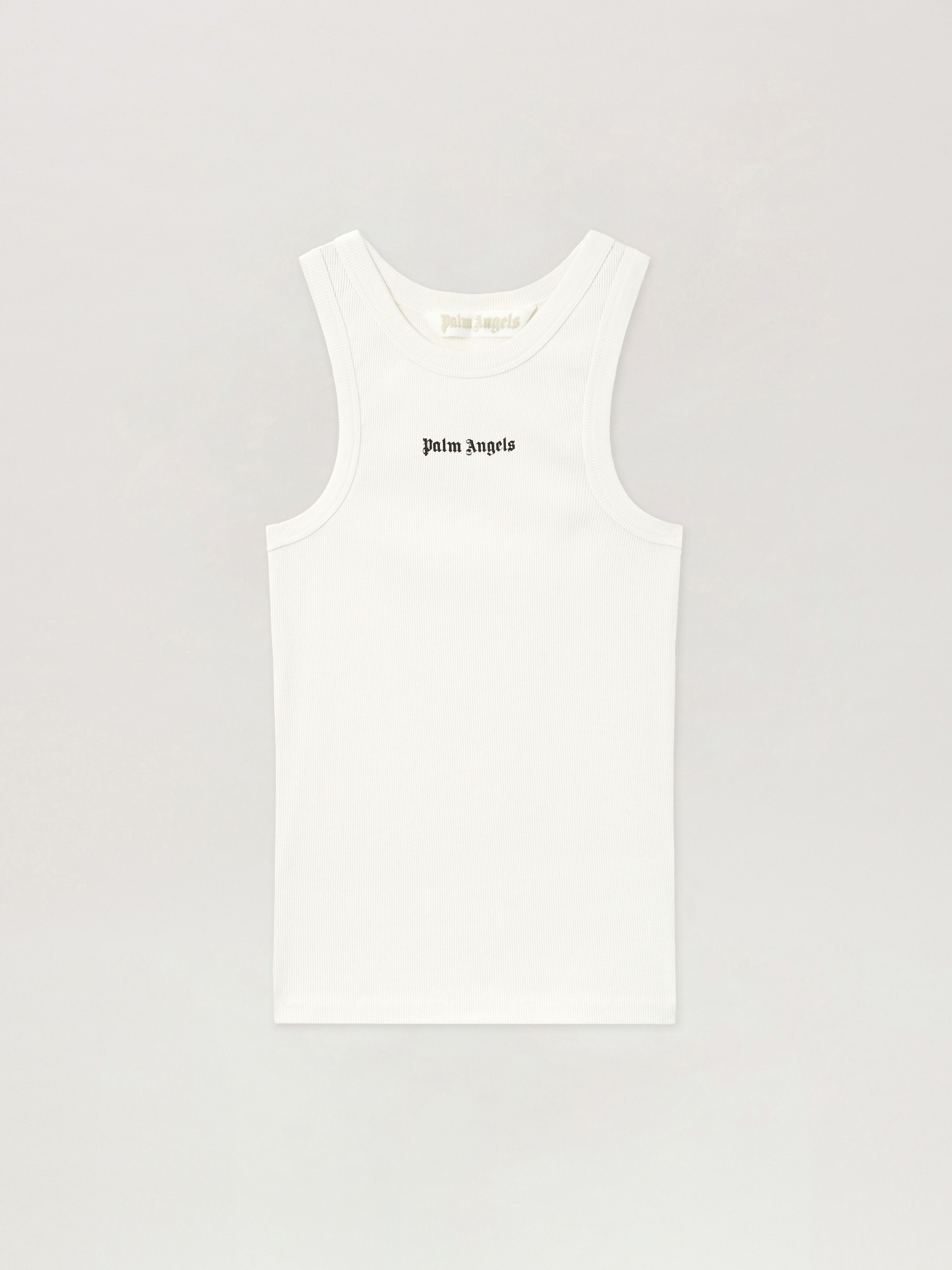 PALM ANGELS Classic Logo Fitted Tank Top OFF WHITE BLACK PWAC024S26JER001