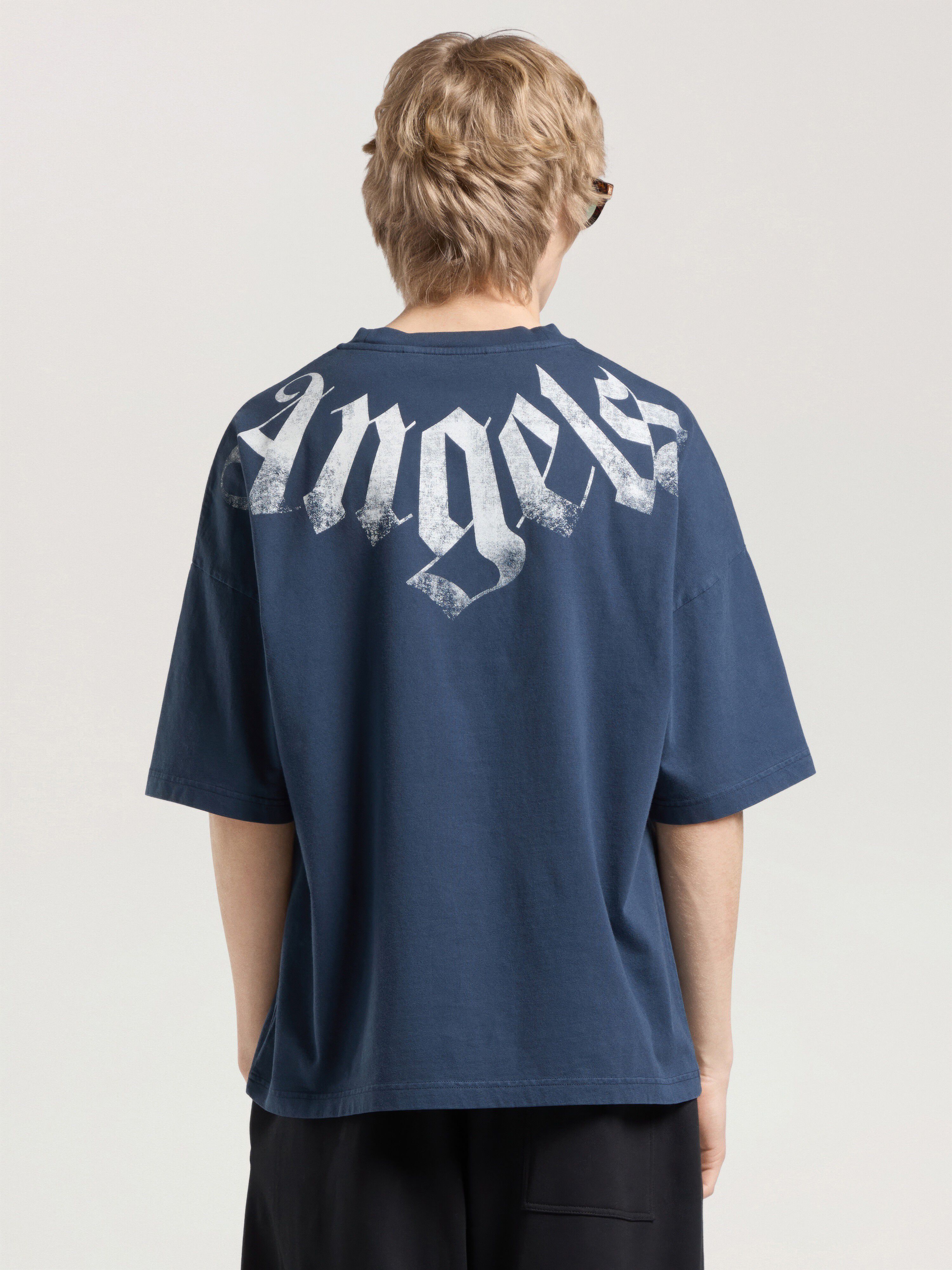 Big Neck Logo Loose Tee PALM ANGELS Big Neck Logo Loose Tee NAVY BLUE - OFF WHITE PAMAA03F26JR01