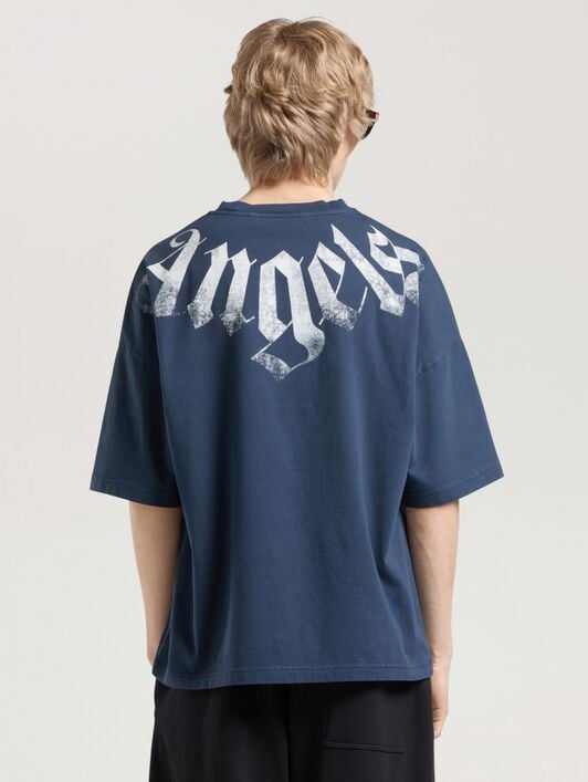 Big Neck Logo Loose Tee PALM ANGELS Big Neck Logo Loose Tee NAVY BLUE - OFF WHITE PAMAA03F26JR01