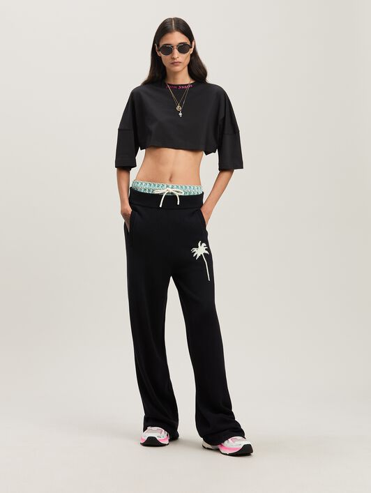 PALM ANGELS  Palm Inlay Track knit pants BLACK - OFF WHITE PWHG035S25KNI001