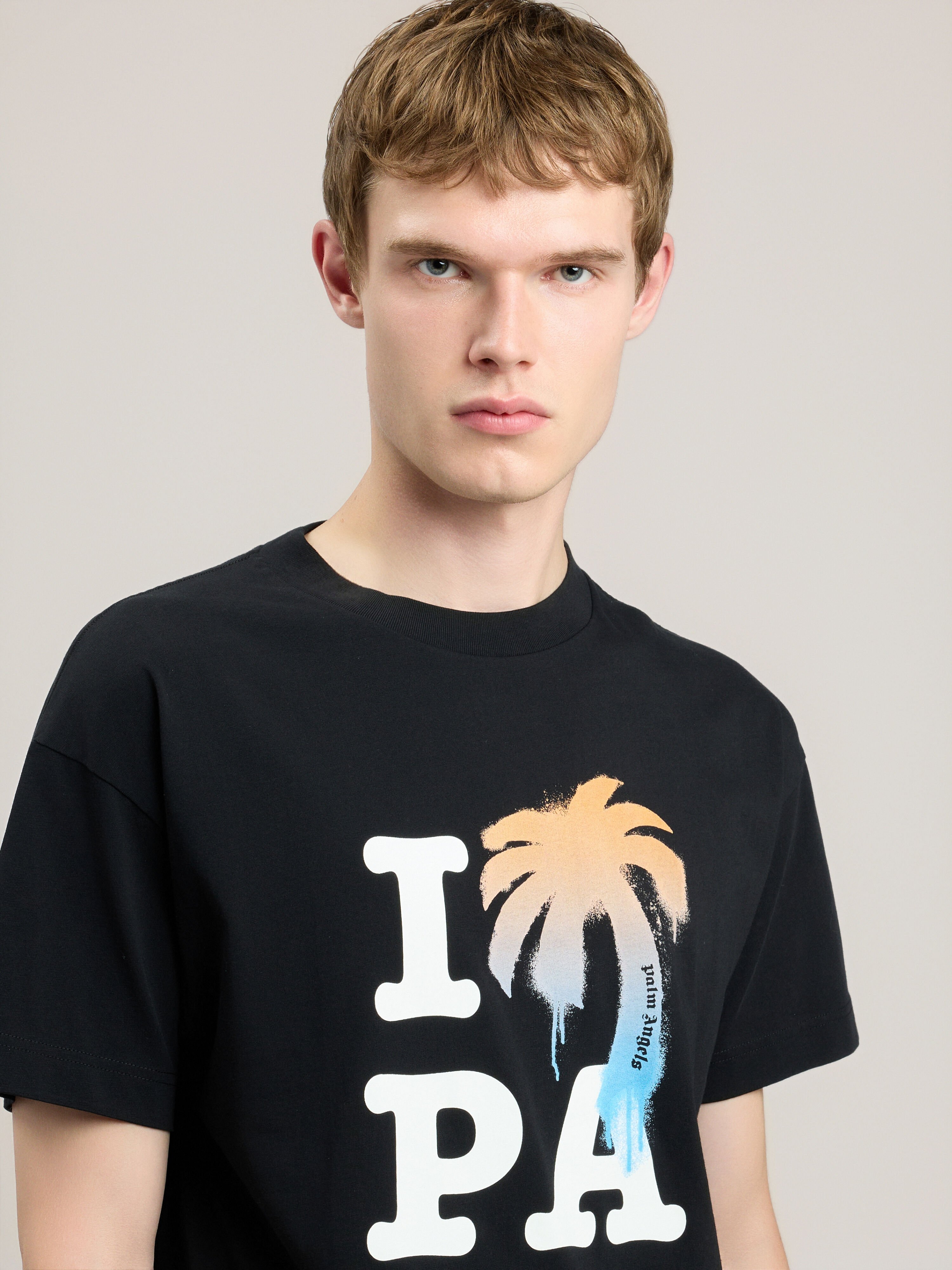 PALM ANGELS I Love PA T-Shirt BLACK WHITE PMAA109S26JER007