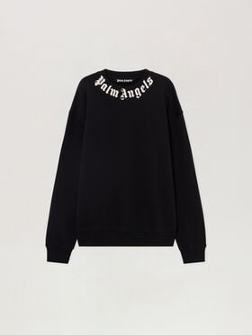 PALM ANGELS Neck Logo Regular Crew BLACK - OFF WHITE PAMBA03F26FL01