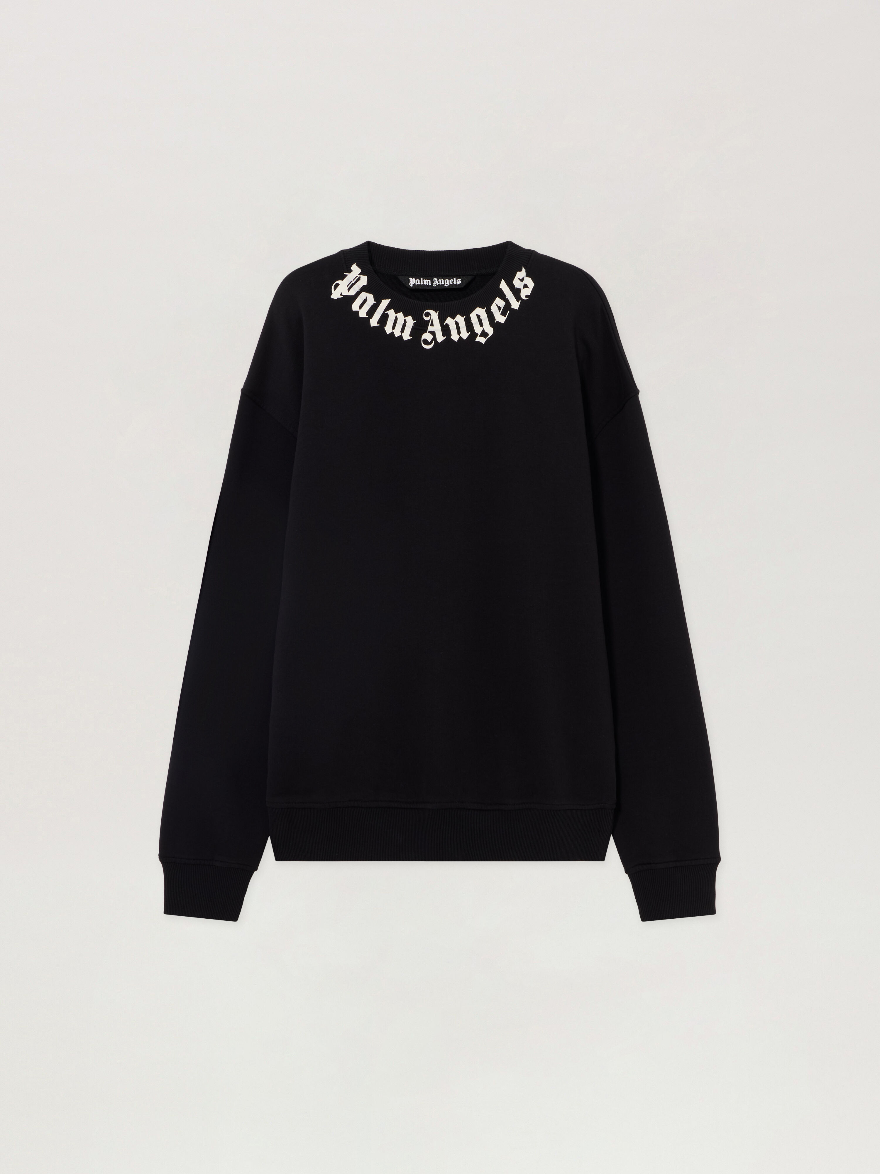 PALM ANGELS Felpa Neck Logo Regular BLACK - OFF WHITE PAMBA03F26FL01