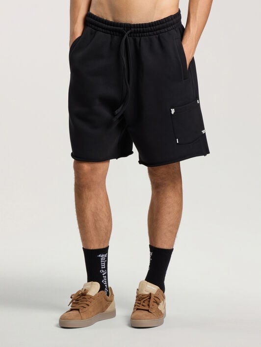 PALM ANGELS Palm Type Sweat Shorts BLACK - OFF WHITE PAMCV03F26FL01