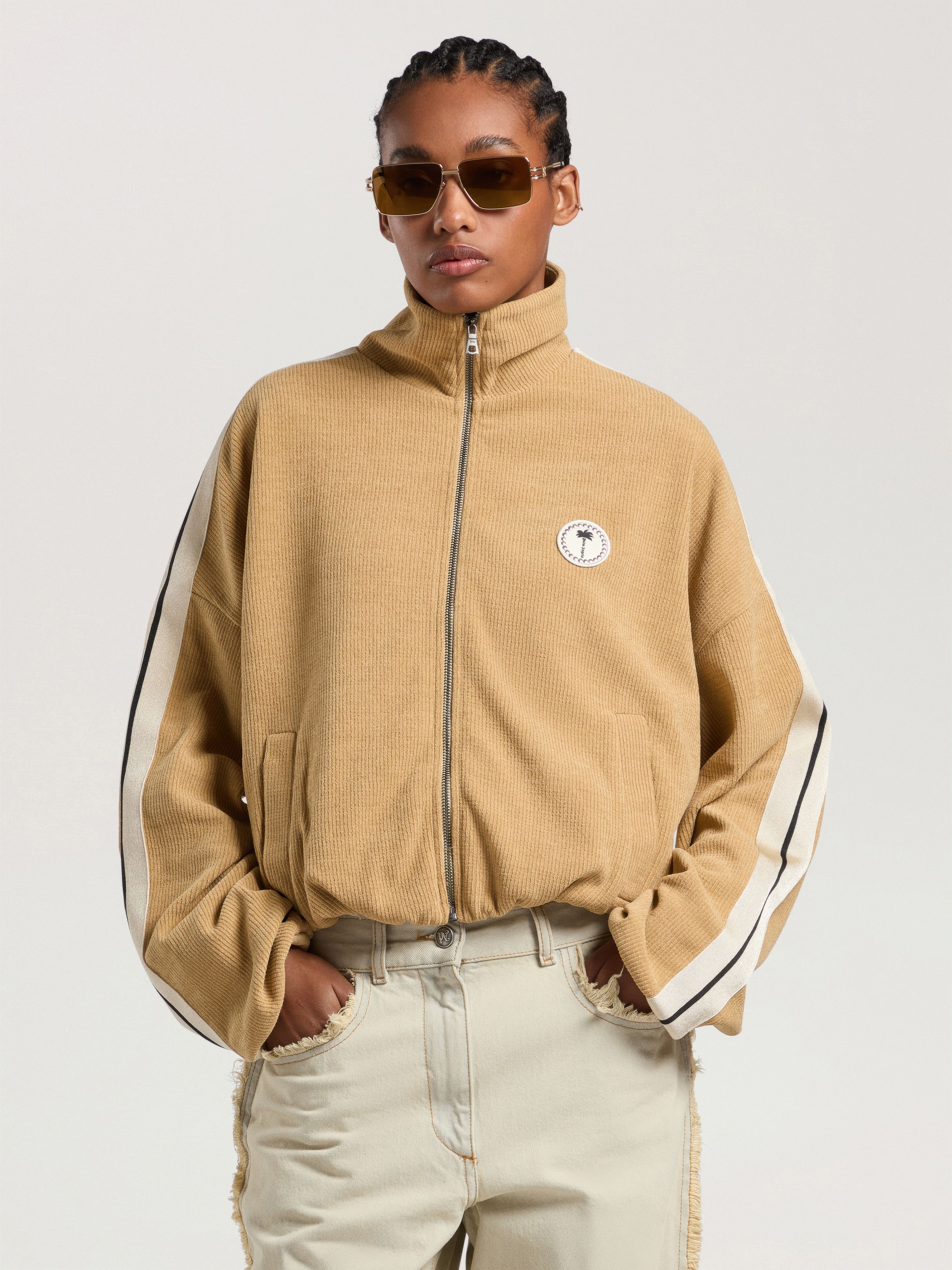 Palm Tree Chenille Track Jacket PALM ANGELS Palm Tree Chenille Track Jacket KAKI - OFF WHITE PAWBD04W26FB01