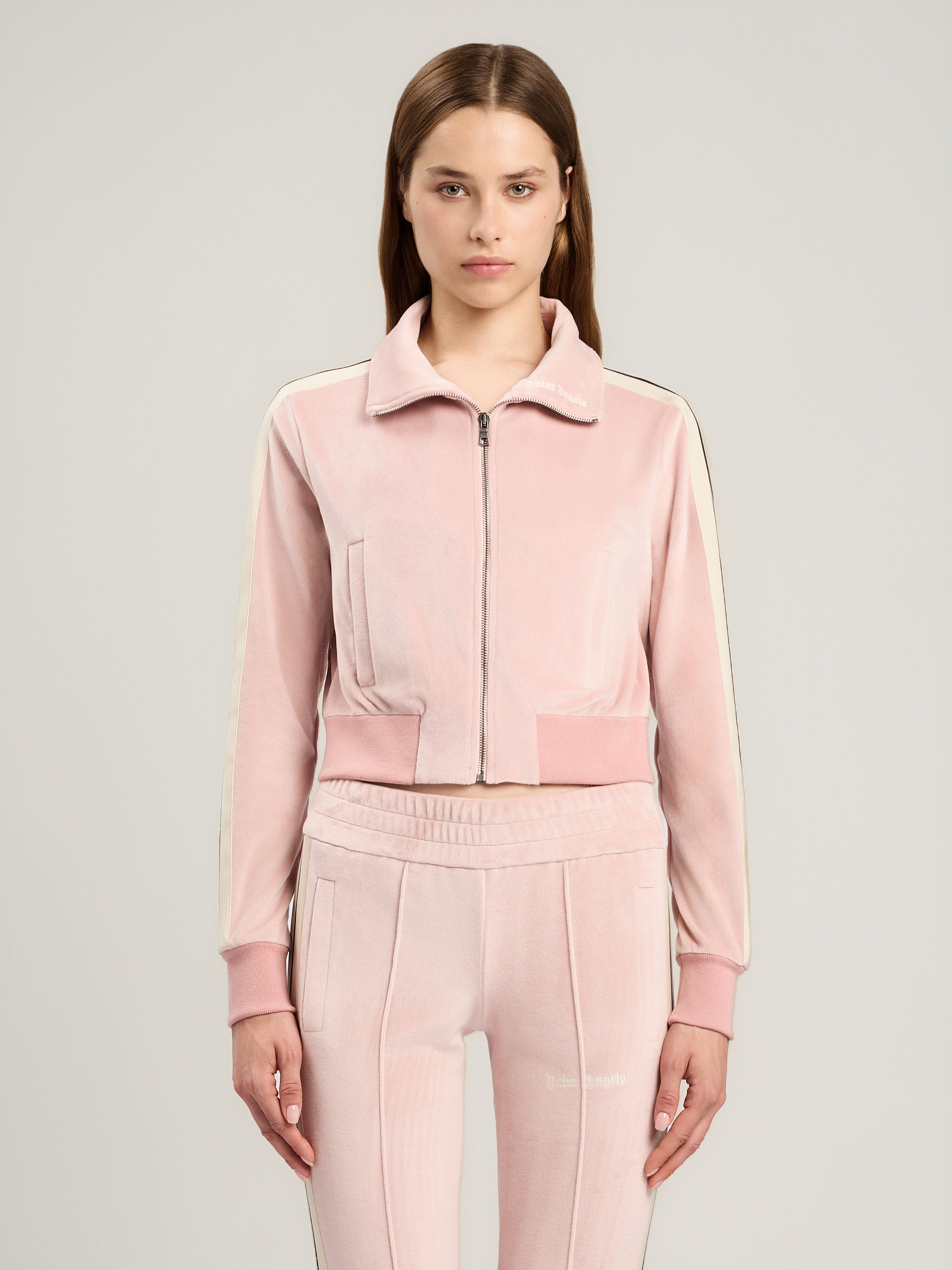 Logo Chenille Crop Track Jacket PALM ANGELS Logo Chenille Crop Track Jacket PINK OFF WHITE PWBD045S26FAB001