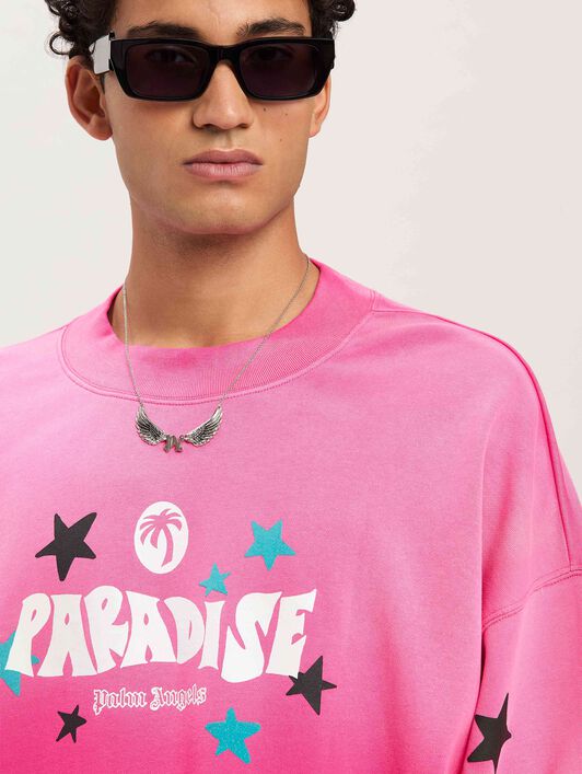 PALM ANGELS  Paradise crewneck sweatshirt FUCHSIA - OFF WHITE PMBA026S25FLE001
