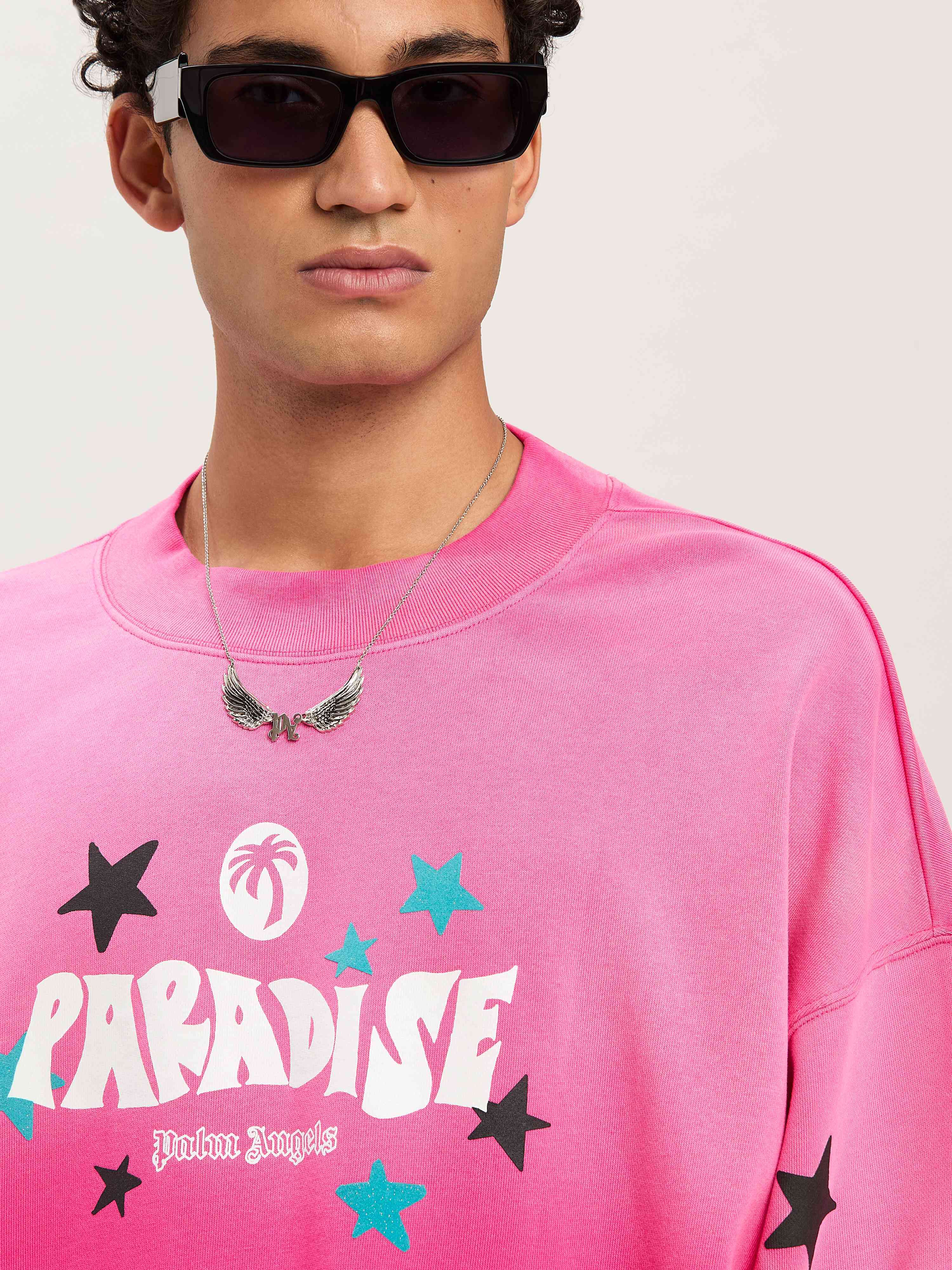 PALM ANGELS  Paradise crewneck sweatshirt FUCHSIA - OFF WHITE PMBA026S25FLE001