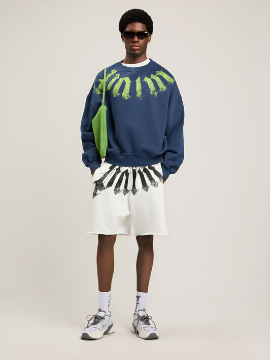 PALM ANGELS Big Neck Logo Loose Sweatshirt NAVY BLUE LIME PMBA08JS26FLE001