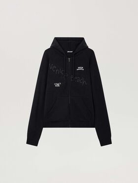 PALM ANGELS Surfer Dreams Knit Zip-Up Hoodie BLACK - OFF WHITE PAMHU03F26KN01