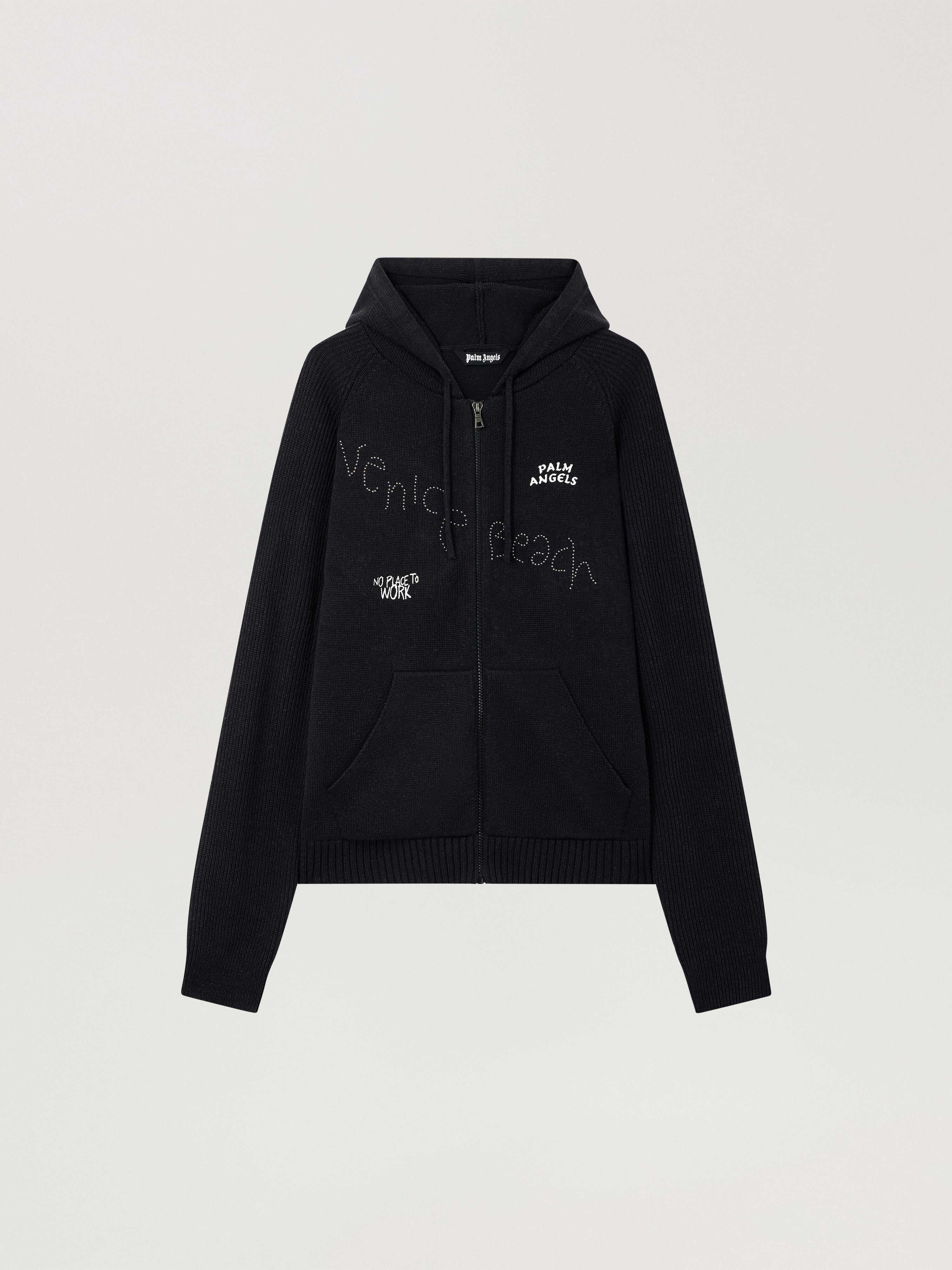 PALM ANGELS Surfer Dreams Knit Zip-Up Hoodie BLACK - OFF WHITE PAMHU03F26KN01