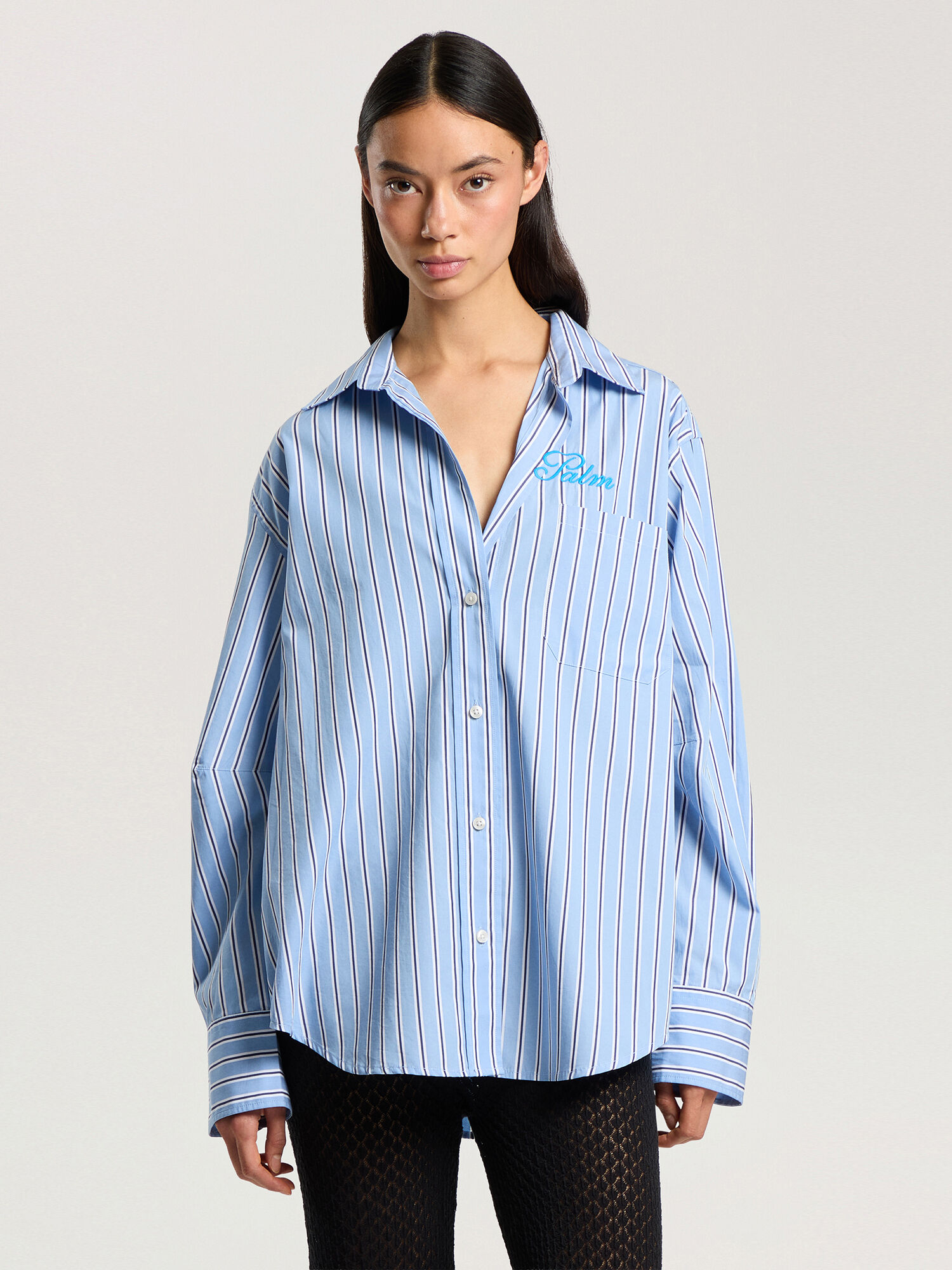 PALM ANGELS Palm Sway Oversized Shirt MEDIUM BLUE - OFF WHITE PAWGA02F26FB01