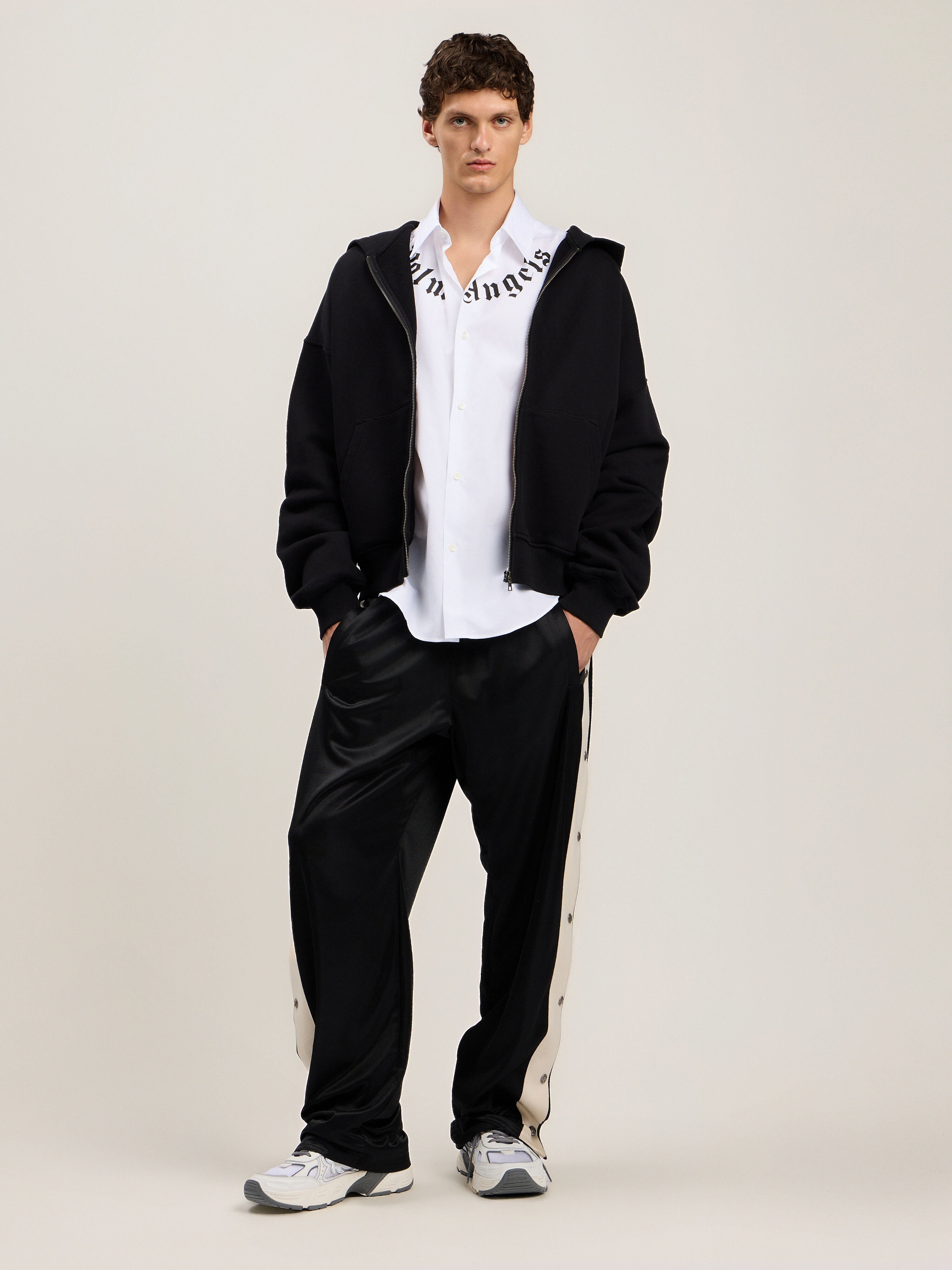 Back Curved Logo Zip Hoodie in BLACK OFF WHITE for Men | Palm Angels®